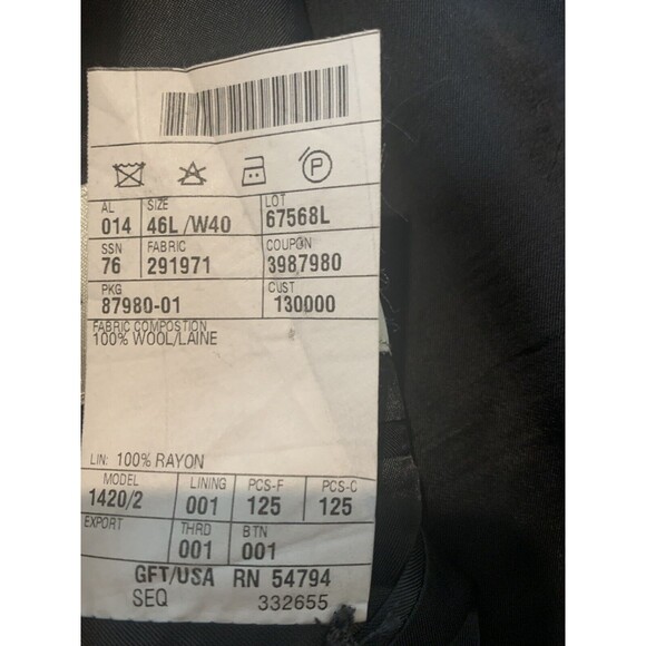 Joseph Abboud Men's Black‎ Wool Blazer 46L/W40 3 Button Made In UAS - Picture 9 of 9